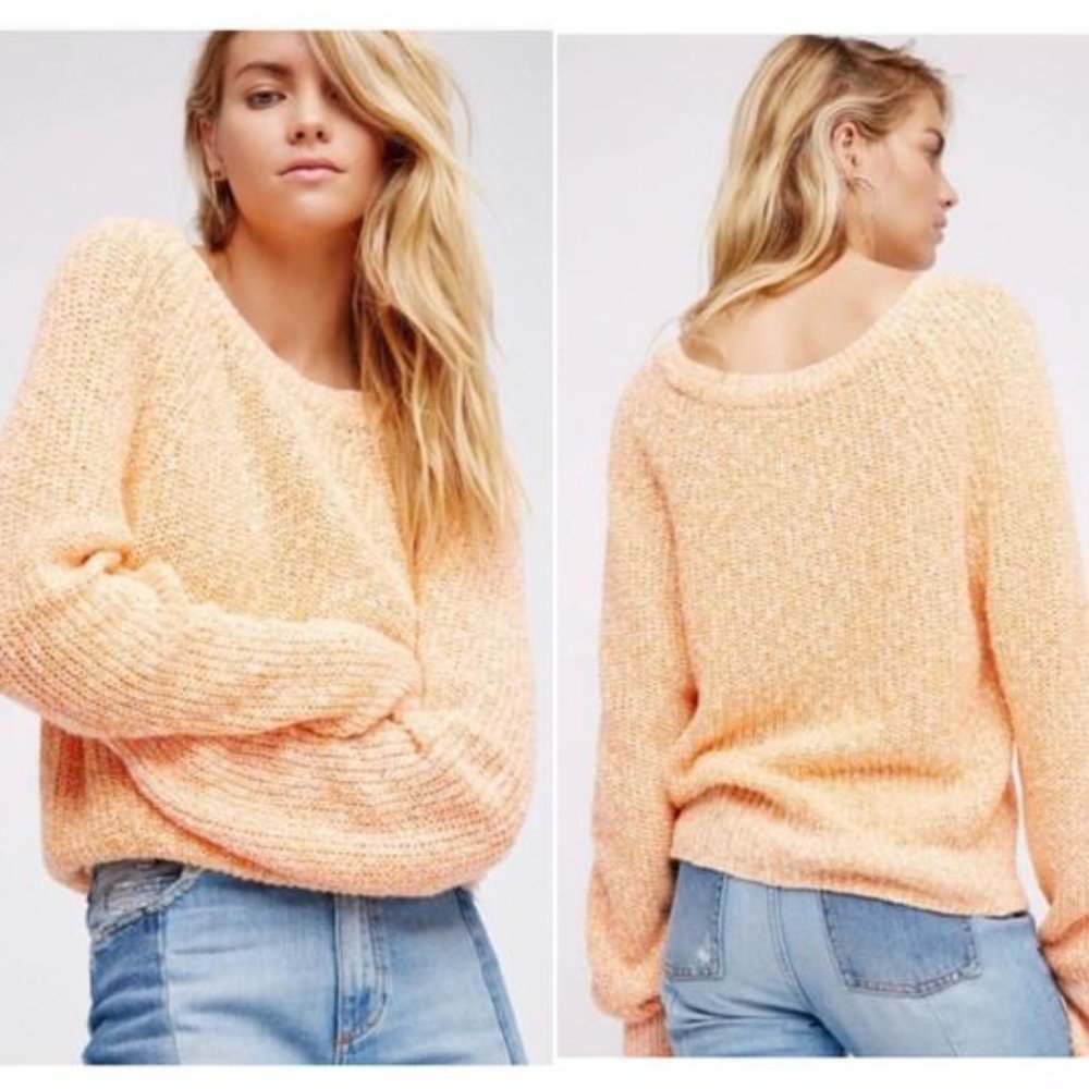 Free People Electric City Knit Pullover Sweater Tangerine